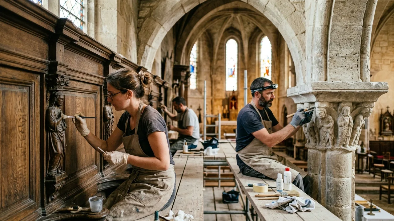 Équipe de l'Association Saint-Geniès sur un chantier de restauration à Cers